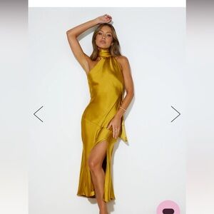 Hello Molly ATHENIAN SATIN MAXI DRESS MUSTARD.